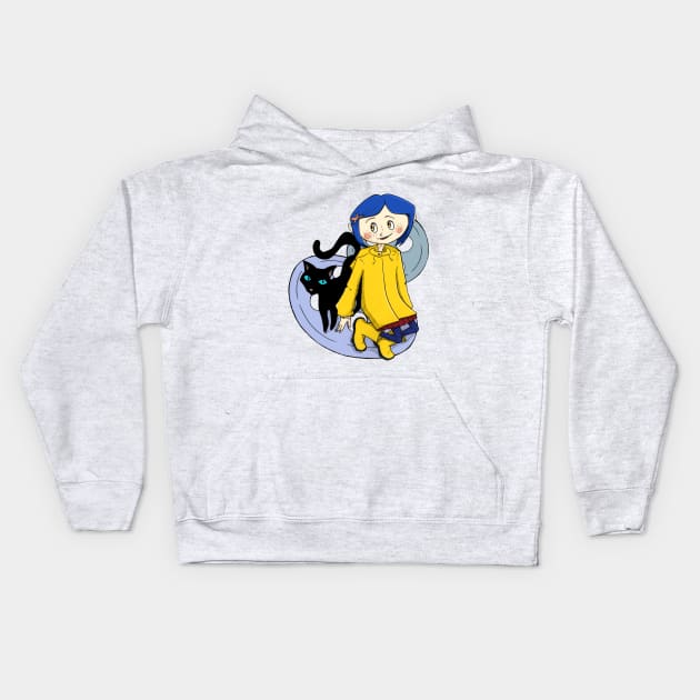 Coraline and Cat Kids Hoodie by helollart